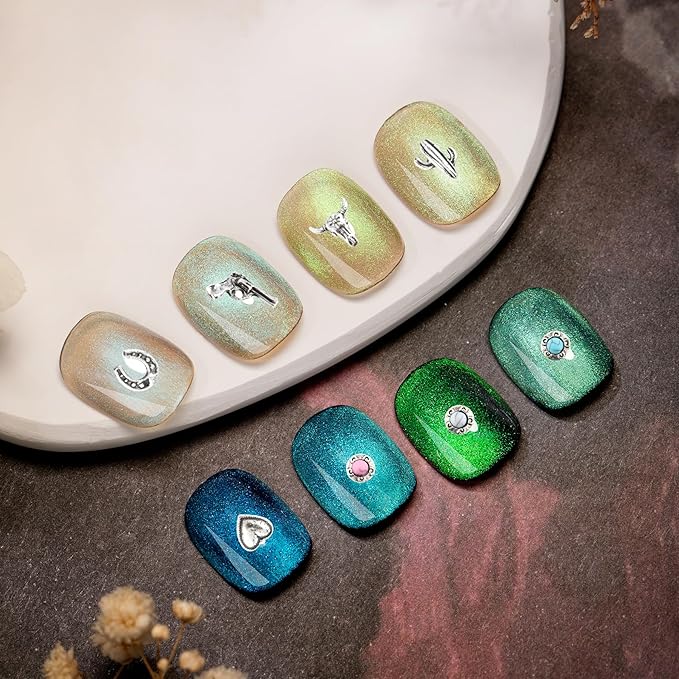 30 PCS Western Nail Charms - Retro Metal Cowboy Cowgirl Turquoise Nail Charms Western Stickers Decals Gems Decor, Vintage Turquoise Jewelry for DIY Crafts Art Accessories