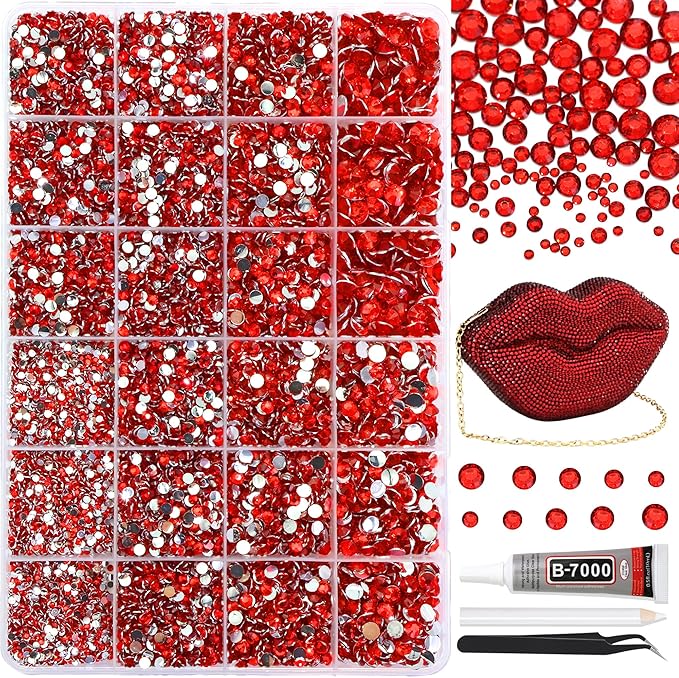 RODAKY Red Resin Rhinestones for Crafting Bedazzling,2-6MM Rhinestones for Nails Art,Red Nail Rhinestone and Gems,Nail Diamond Flatback Gems Crystals Charms for Nail Design DIY Makeup Decor