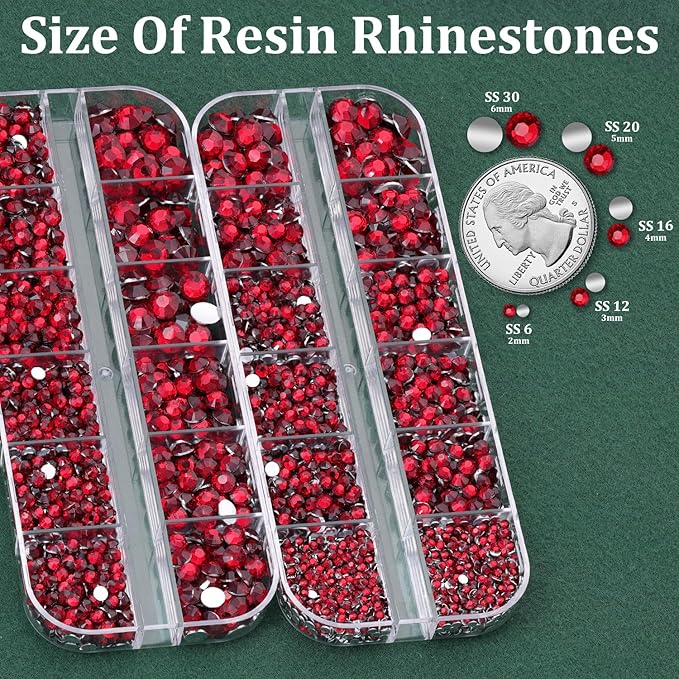 Resin Rhinestones for Crafting with B7000 Jewelry Glue, 2 Boxes Dark Red Flatback Crystals with 3Pcs 10ml Glue for Bedazzling Crafts DIY Nail Art Makeup, Gems for Clothing Shoes