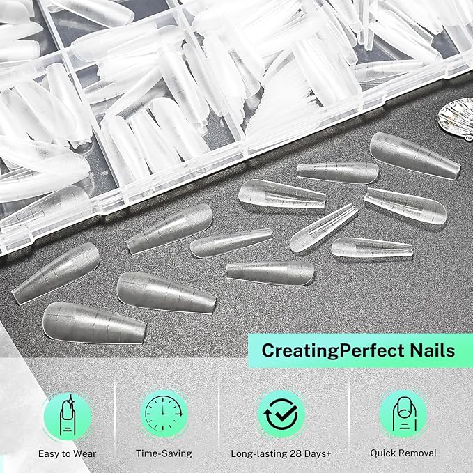 JODSONE Medium Long Square Fake Press on Nails Pre-shape Square Gel for Full Cover Acrylic Full Nail Tips 12 Sizes 360Pcs for DIY Design at Home