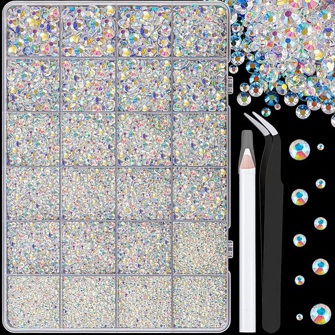 25000Pcs Resin Jelly Rhinestones for Crafting, Transparent AB 2-6mm Mixed Sizes Non Hotfix Flatback Gems, Bedazzling Crystal for DIY Crafts Clothing Tumblers Mugs Shoes Fabric Nail Art