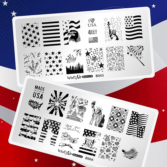 Whats Up Nails - America USA Stamping Plates 2 Pack (B043, B066) for Nail Art Design