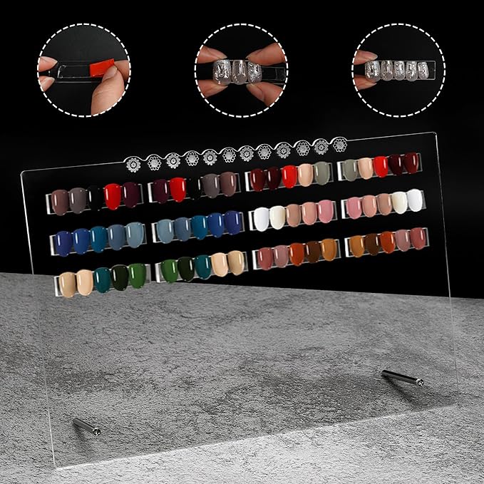 Nail Art Display Board, Acrylic False Nail Tips Sample Display Nails Colors Sample Display Stand with 50pcs Small Display tips and double side tape for Salon Nails Art Practice (Extra Large)