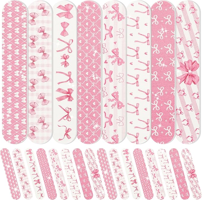 H1vojoxo Coquette Pink Bow Nail Files - 48pcs Coquette Pink Bow Double Sided Emery Boards for Girl’s Birthday Gifts Spa Party Emery Boards for Women Employee Coworkers Staff Wedding Party Nail Files
