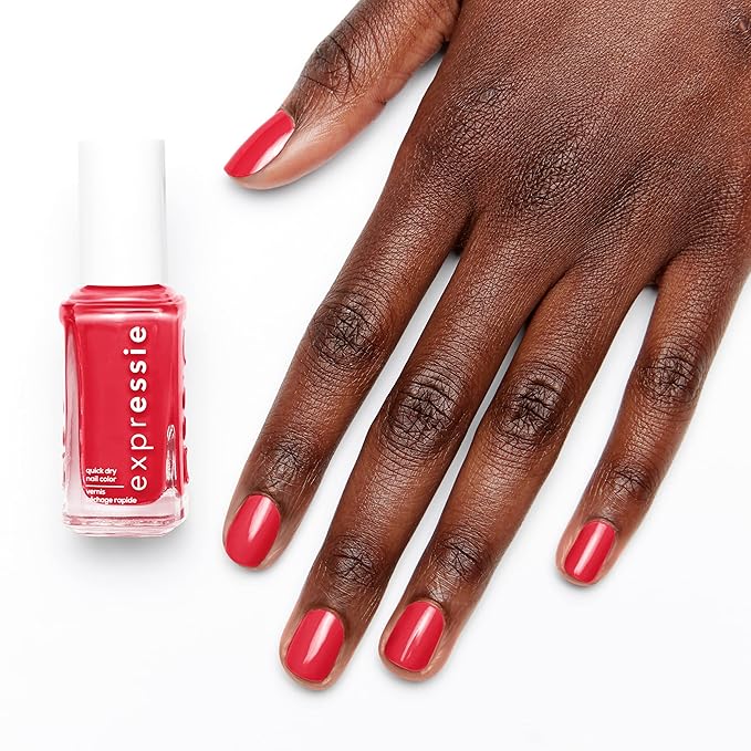 essie expressie Quick Dry Vegan Nail Polish, Electric Coral-Red with Pink Undertones, Ahead of the Gam(er), 0.33 Ounce