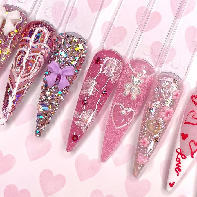Daily Charme Nail Art 3D Self-Adhesive Flower Spring Nail Art Decal Accessories Stickers Charming Hibiscus and Dotted Hearts Design for Women DIY Nail Decorations