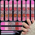 5 Boxes 12420pcs Sparkling Crystal Nail Rhinestones Kit, Flatback Multicolor Transparent Jelly AB Mermaid Gems with Pick Up Pen and Curved Tweezers for Manicure Salon & Craft DIY Designs (Pink)