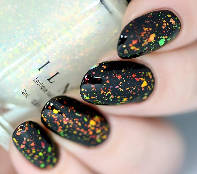 ILNP Encore - Glowing Orange, Green Color Shifting Iridescent Flakie Topper Nail Polish