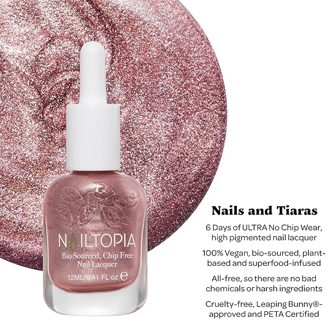Nailtopia Bio-Sourced Chip Free Nail Lacquer Flawless Finish - Long-Wearing - Full Coverage - Infused With Nail Strengthening Superfoods - Protects Nails - Nails And Tiaras - 0.41 Oz