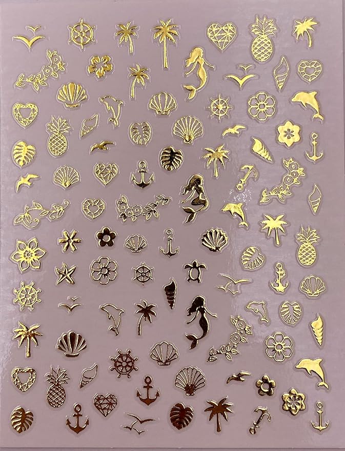 Impressed Authentic 5 Sheets Gold Luxury Nail Art Stickers 500+ Metallic Nail Decals for Fake Acrylic Nail Design Decor Charms for Women (Classy)