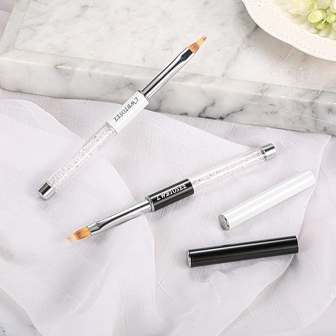 LWBTOSEE 5Pcs Acrylic Nail Drawing Pen Nail Art Dotting Pen Acrylic Drawing Liner Flower Brush Rhinestone Crystal UV Gel Painting Manicure Tool?Silver?
