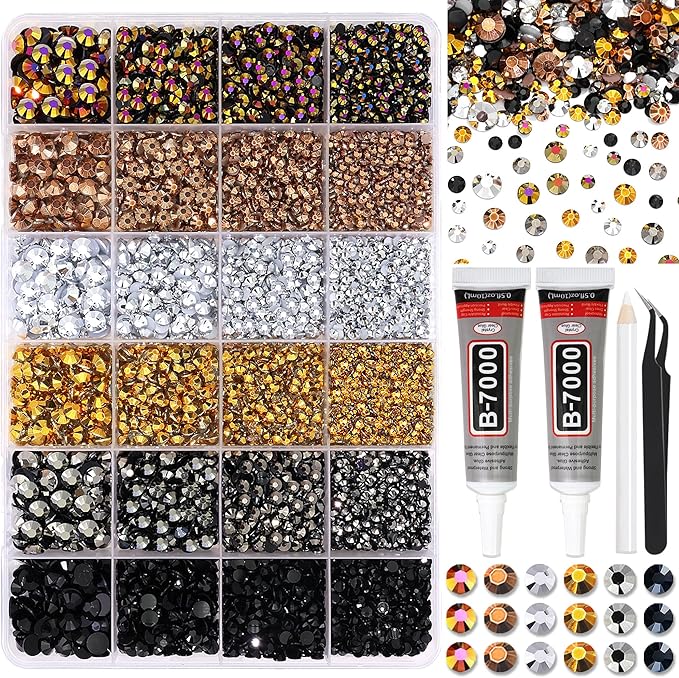 RODAKY Resin Rhinestone for Bedazzling Brown Silver Black 3/4/5/6mm Crystal Rhinestones Flatback Gems for Crafting Rhinestone Beads for DIY Tumblers Manicure Design