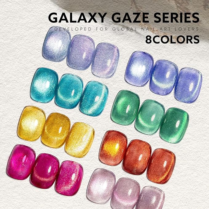 CANNI 8 Pcs 9 ML Cat Eye Gel Nail Polish Set, Red Pink Blue Green Yellow Glitter Rainbow Holographic Cat Eye Gel Polish Kit with Magnet Shimmer Colors Nail Art Manicure Salon DIY Gifts