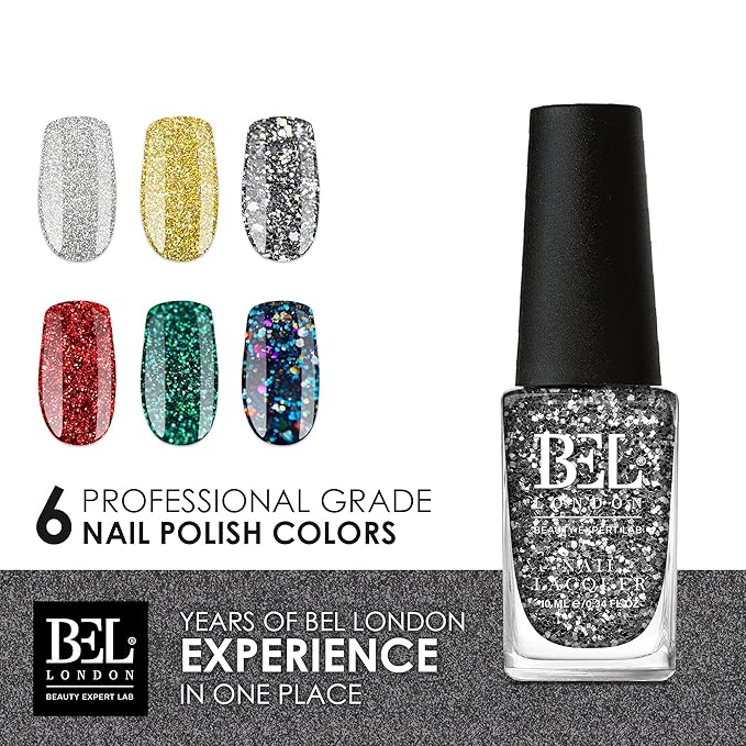 BL Razzle Dazzle Luxury 6 Pack Multi Glitter Nail Polish Set- The Queen Of Deluxe- The Perfect Set For The Perfect Stylish Manicure- A Professional Quality Quick Dry Set For True Connoisseurs