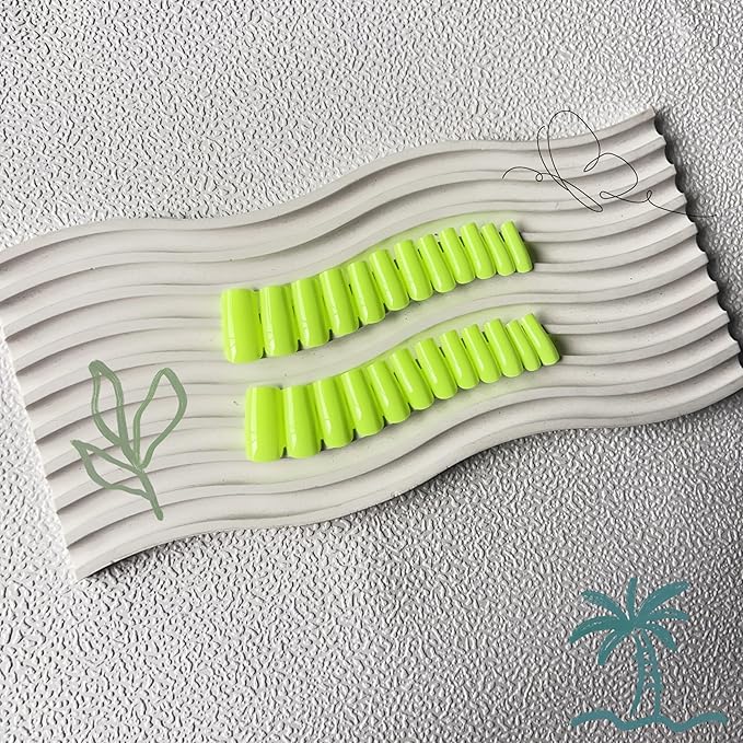 KQueenest Neon Green Press on Nails Long Medium Square, Lime Green Fake Nails Medium Coffin, Glossy Sheer Color Acrylic Nails Press ons, Reusable Soft Gel Glue on Nails for Women Summer