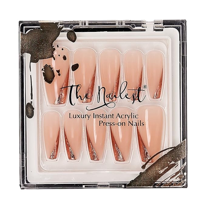 The Nailest - Instant Luxury Acrylic Press-on Nails - Medium Coffin- Rose Gold Glory