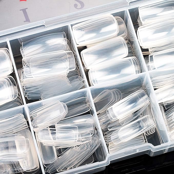 Full Cover Acrylic False Nail Tips, 500PCS Fake Nail Shape Artificial False Nails Tips 10 Sizes with Case for Nail Art Salons and Home DIY(Clear)