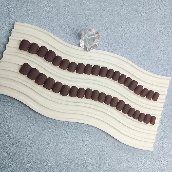 Matte Brown Press on Nails Short Square, Natural Short Gel Nails Glue on Acrylic Nails Press ons, 48Pcs Thick Reusable Fake Nails for Women, Short Coffin Artificial Nails Solid Color Square Nails
