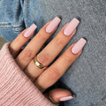 KQueenest Pastel Pink Press on Nails Long Medium Square, Dusty Pink Fake Nails Medium Coffin, Glossy Sheer Color Acrylic Nails Press ons, Reusable Soft Gel Glue on Nails for Women Summer