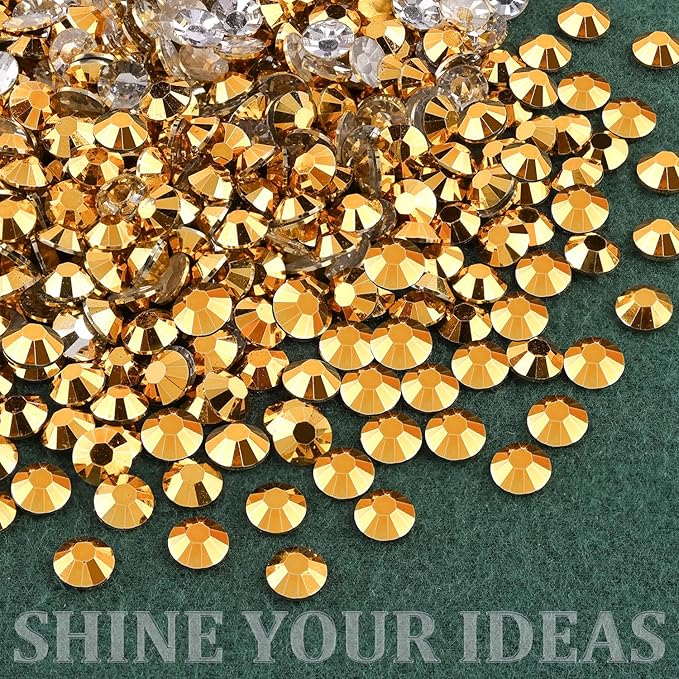 Resin Rhinestones for Crafting with B7000 Jewelry Glue, 2 Boxes Gold Flatback Crystals with 3Pcs 10ml Glue for Bedazzling Crafts DIY Nail Art Makeup，Non Hotfix Gems for Clothing Shoes