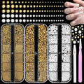 Caviar Beads for Nails, Gold White Pearls Nail Beads Charms, Mix Size Nail Caviar Beads Half Flatback Pearls for Nail, Nail Beads Charms for Nails Design DIY Crafts Accessories