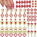 60PCS Nail Charms and Gems Red Rhinestones for Nails Design，3D Heart Star Crown Bow Y2k Nail Jewels Bulk Nail Art Decor Set