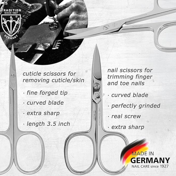 3 Swords Germany - brand quality 12 piece manicure pedicure grooming kit set for professional finger & toe nail care with cognac synthetic leather case - Made in Germany