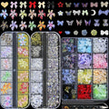 Nail Art Charms - 3D Flower Charms & Manicure Beads, Color Bow, Half Round Pearls, Flatback Rhinestones, Butterfly Nail Art Charms, with Kit, for Nail Art Supplies DIY Accessories