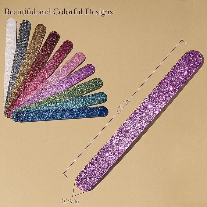 Glitter Colorful Nail File Strips - Manicure and Pedicure Nail Buffers - Double Sided Filers for Shaping and Smoothing Toenails and Fingernails (Regular, 20)