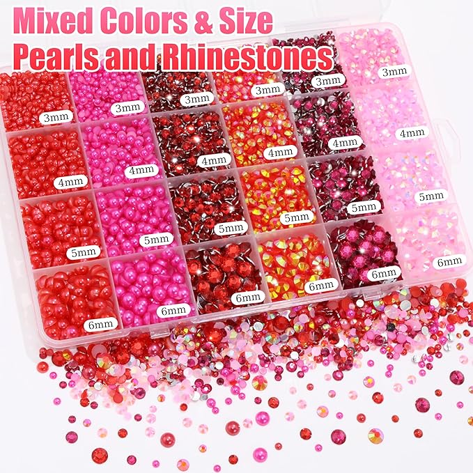 RODAKY Pink Red Rhinestone Gems Resin Jelly Rhinestones for Bedazzling Flatback Pearls Beads Stone for Valentine's Day Crafts 2Pcs 10ml B7000 Jewelry Glues Tweezers Dotting Pen