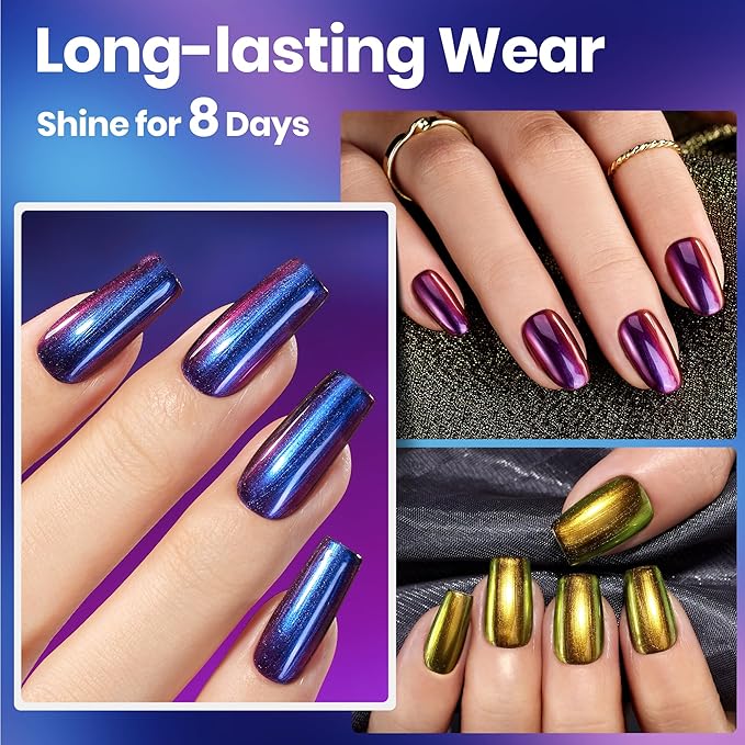 Beetles Chrome Nail Polish Set - Chameleon Holographic Ember 6 Colors Air Quick Fast Dry Metallic Nail Polish Long Lasting DIY Fingernail Art Home Salon Valentines Gifts for Girls Women