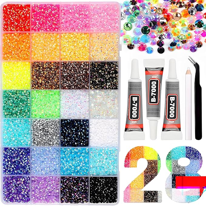 2026 New Resin Jelly Rhinestones for Bedazzling for Crafting Nails Face Makeup Crafts Tumblers,3mm Flatback Gems with Glue for DIY Crafts, Nail Art,Shoes,Clothing Decoration (28 Colors & 30000pcs)