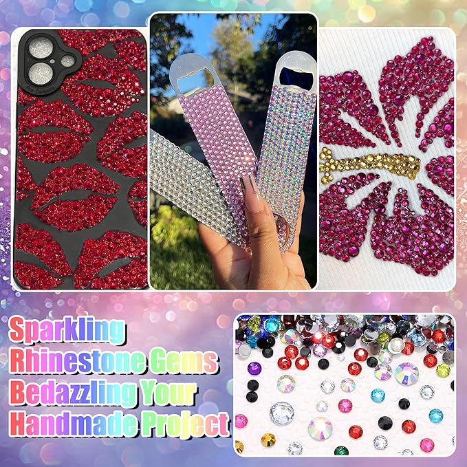 RODAKY 30000Pcs Resin Rhinestone Flatback Crystal Gems Mixed Size AB Clear Rhinestones for Bedazzling Kit with 2PCS 10ml B7000 Glue Tweezers Pen Bedazzled Gem for Crafting