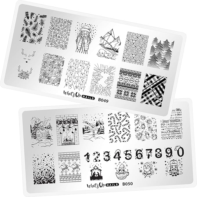Whats Up Nails - Christmas New Year Winter Nail Stamping Plates (B049, B050) for Nail Art Design