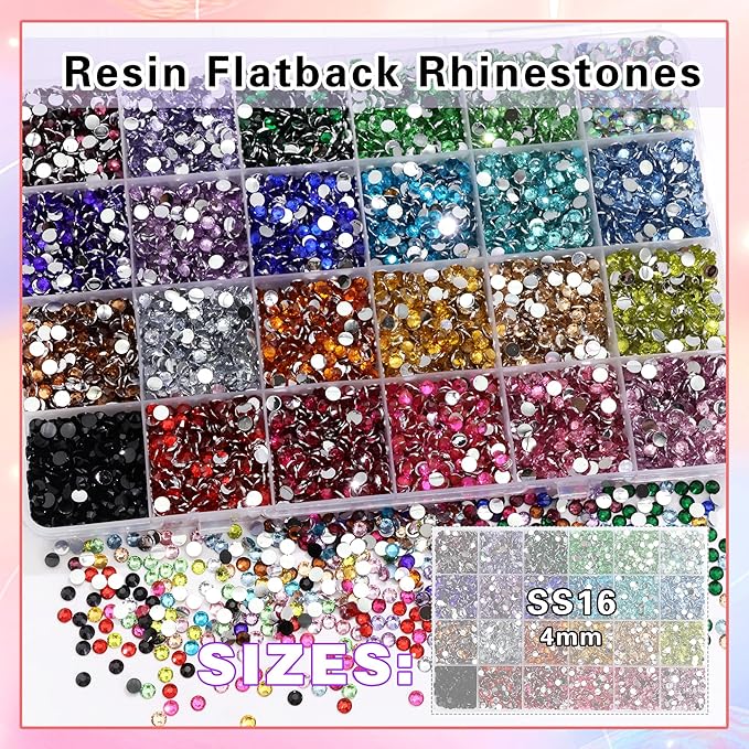 RODAKY Resin Rhinestones for Crafting Bedazzling,24 Color Rhinestones for Nails Art,4MM Nail Rhinestone and Gems,Nail Diamond Flatback Gems Crystals Charms for Nail Design DIY Makeup Decor