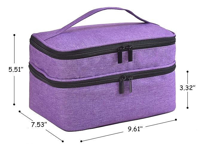 Nail Polish Organizer- Holds 30 Bottles Nail Supply Organizers and Storage Double-layer Nail Bag Organizer Case Nail varnish Organizer Nail Polish Storage Bag with Handle(Purple)