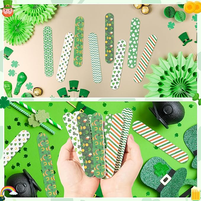 H1vojoxo Lucky St. Patrick's Day Nail File - 48pcs Lucky Clover Double Sided Emery Boards for Girl’s Birthday Gift St. Patrick's Day Party Emery Boards for Women Irish Shamrock Family Party Nail Files