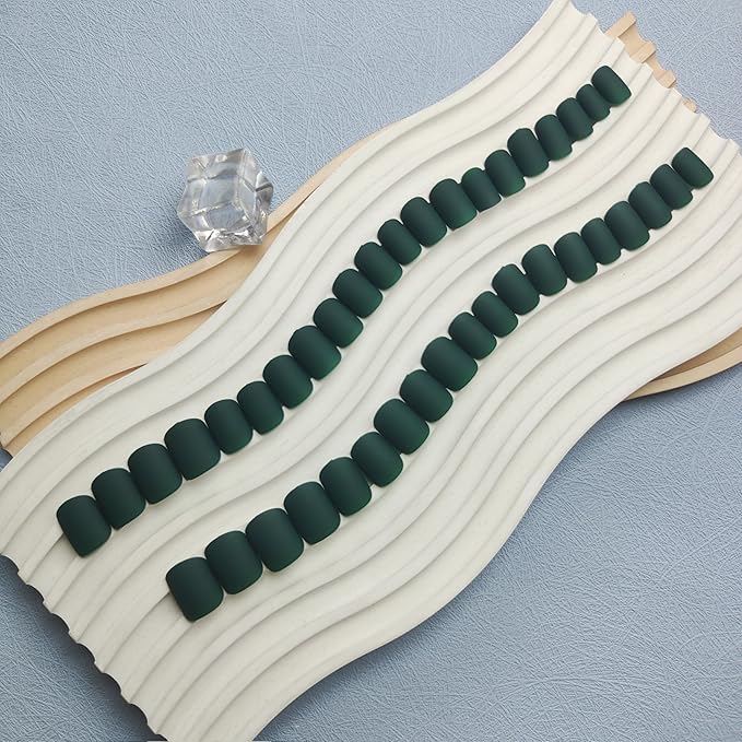 Matte Dark Green Press on Nails Short Square, Natural Short Gel Nails Glue on Acrylic Nails Press ons, 48Pcs Thick Reusable Fake Nails for Women, Short Coffin Artificial Nails Solid Color Square Nails