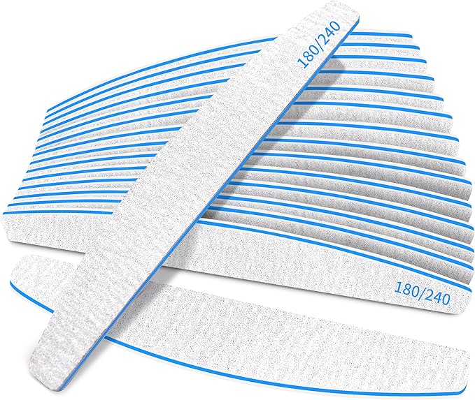 BLESWIN Nail Files 180/240 Grit, 25 Pcs Professional Double Sided Emery Board, Reusable Washable Coarse Tool for Acrylic & Gel Nails, Home Salon Application