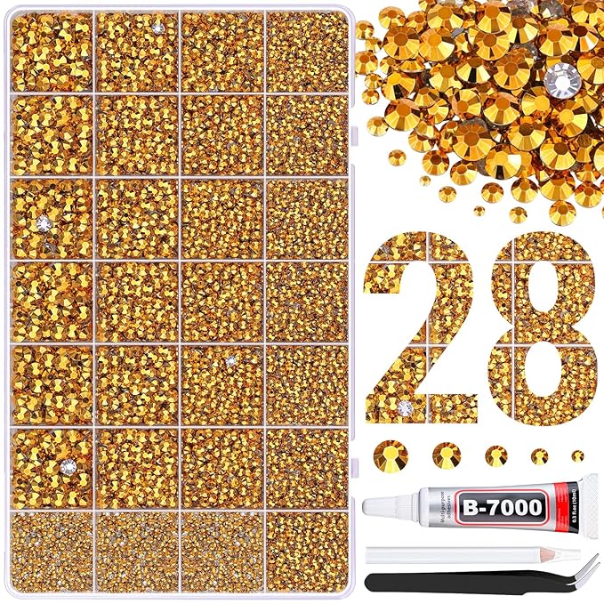 30000Pcs Resin Rhinestones for Bedazzling with B7000 Jewelry Glue, Mine Gold Flatback Gems Rhinestones for Crafting, Clothing Tumblers Mugs Shoes Fabric Decor Nail Art