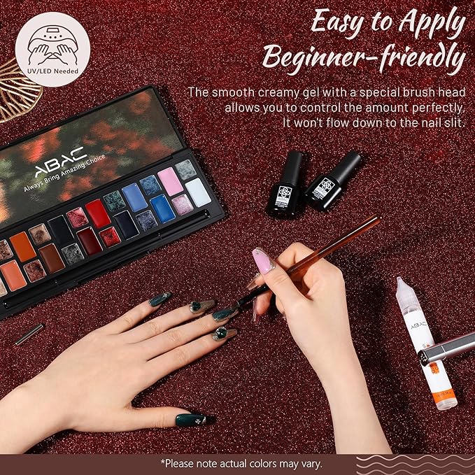 ABAC Solid Cat Eye Gel Nail Polish Palette - Hema-Free Magnetic Winter Shades Chestnut Red,Emerald Shimmer w/Pro Magnet & Brush Christmas Party Nails,LED/Lamp Curing,Long-Lasting Gift Set