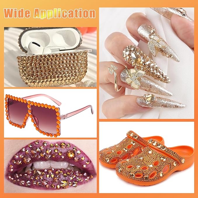 22000 Pcs Orange Flatback Pearls and Rhinestones Bedazzling Kit, Resin Rhinestones Gems for Crafting, Mixed Size Half Pearls Gems for Nails Face Eyes Makeup Bottles Shoes DIY Crafts