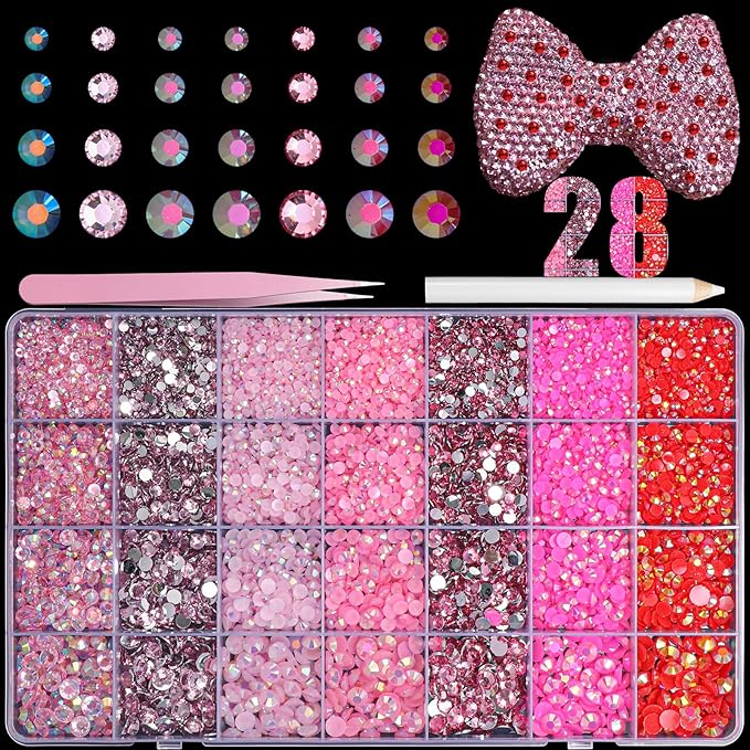 22300Pcs Flatback Pink Red Jelly Resin Rhinestones for Crafting, Colorful Hot Pink AB Stones Gems Rhinestones for Bedazzling Crafting 3mm-6mm for Nails Face Eyes Makeup Crafts Tumblers Bottles