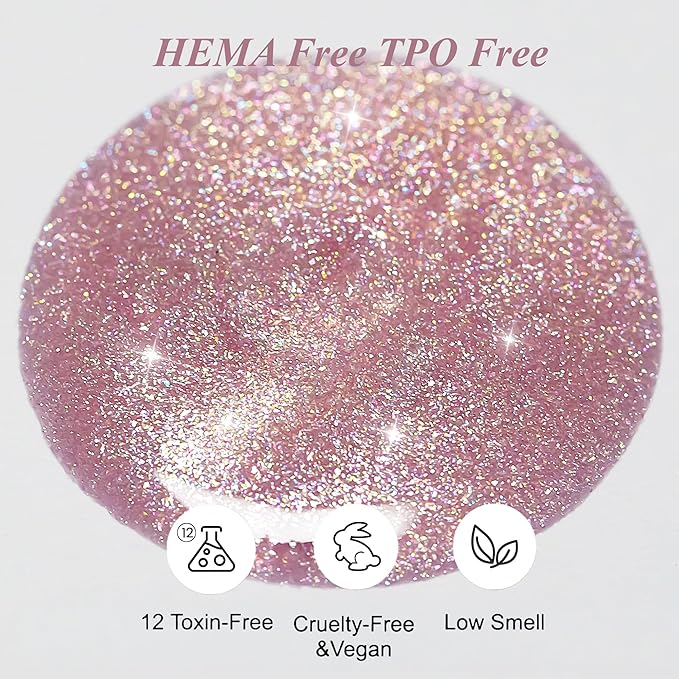 YTD Likomey Mermaid Glitter Nude Gel Nail Polish,15ml Pink Pearlescent Jelly Sheer Translucent Neutral Iridescent Colorful Shimmer Nails Art Manicure UV Nail Gel Varnish,LS388