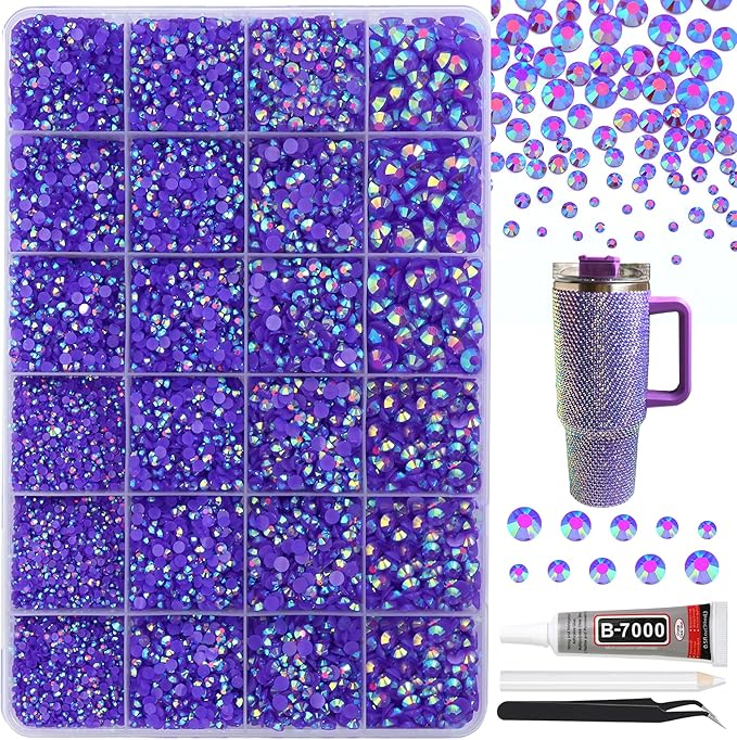 RODAKY Resin Jelly Rhinestones for Crafting Bedazzling,2-6MM Rhinestones for Nails Art,Dark Purple AB Nail Rhinestone and Gems,Nail Diamond Flatback Gems Crystals Charms for Nail Design DIY Makeup