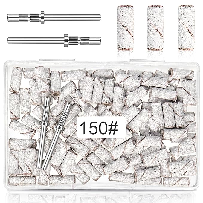 100 Pcs Small 3.1 MM Nail Sanding Bands, 150 Grit Medium Grit, Upgrade Premium Aluminum Oxide, White, For Nail Drill Machines, Plastic Compatible