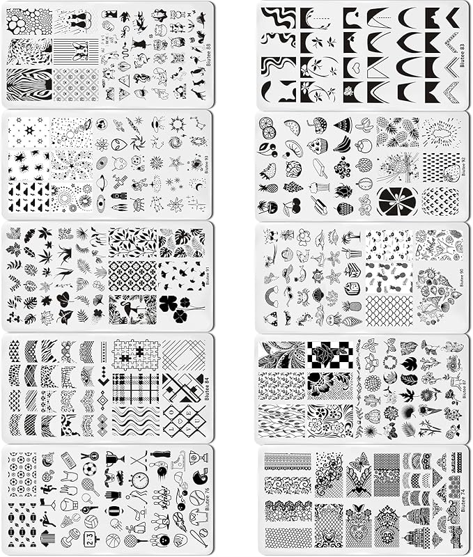 Biutee Nail Stamping Plates Set 8pcs Nail Stamping Polish Gel, 10pcs Nail Stamper Kit with Stamper, Nail Art Plates Set for Women Girls DIY Salon & Home