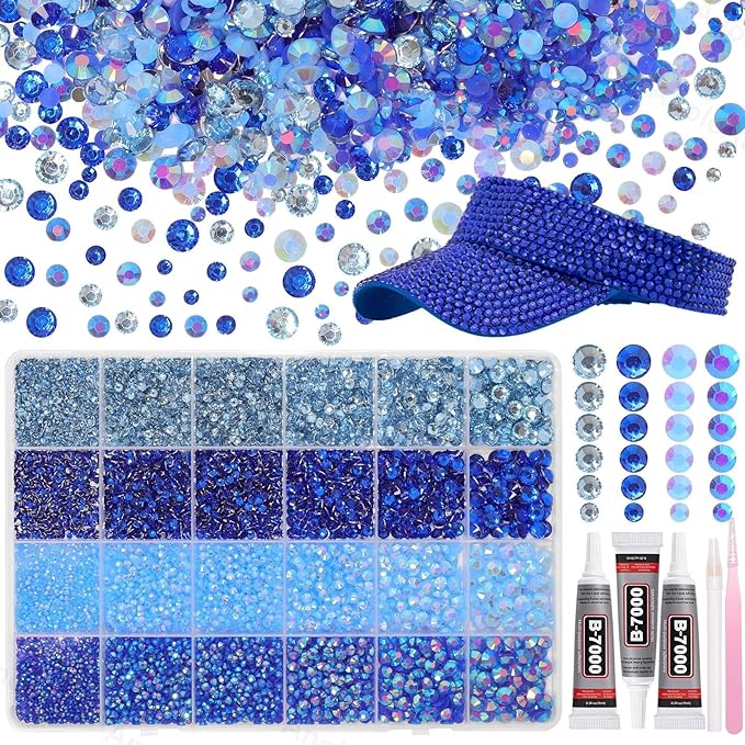 26000PCS Mixed Blue Resin Flatback Rhinestones for Crafting, Resin Rhinestones for Bedazzling Kit, 2/3/4/5/6mm Flatback Gems Jewels for DIY Mugs Tumblers Clothing Shoes Nail Art