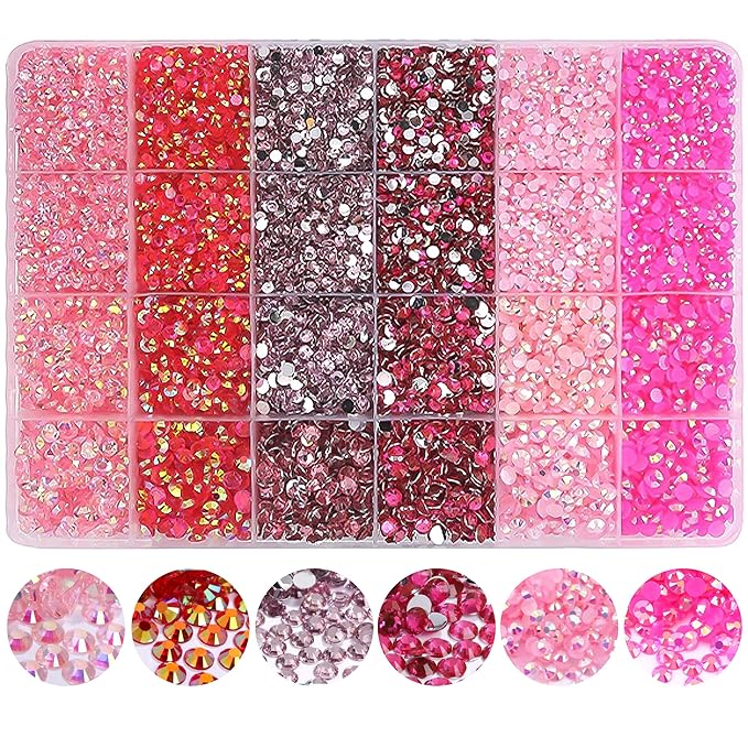 RODAKY Resin Rhinestones Kits 2/3/4/5mm Flatback Jelly Rhinestones Bulk Bedazzling Crystal Gems Beads Stone for Manicure DIY Crafts Mugs Bottles Tumblers Clothes Face Makeup (Pink)