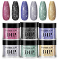 AZUREBEAUTY Sparkling Dip Powder Nail Set Micro Glitter Pink Silver Black Blue Green Gold Bright Flashlight Shine 6 Colors Dipping Powder Starter Kit Nail Art Manicure Salon, No Need Nail Lamp Cured